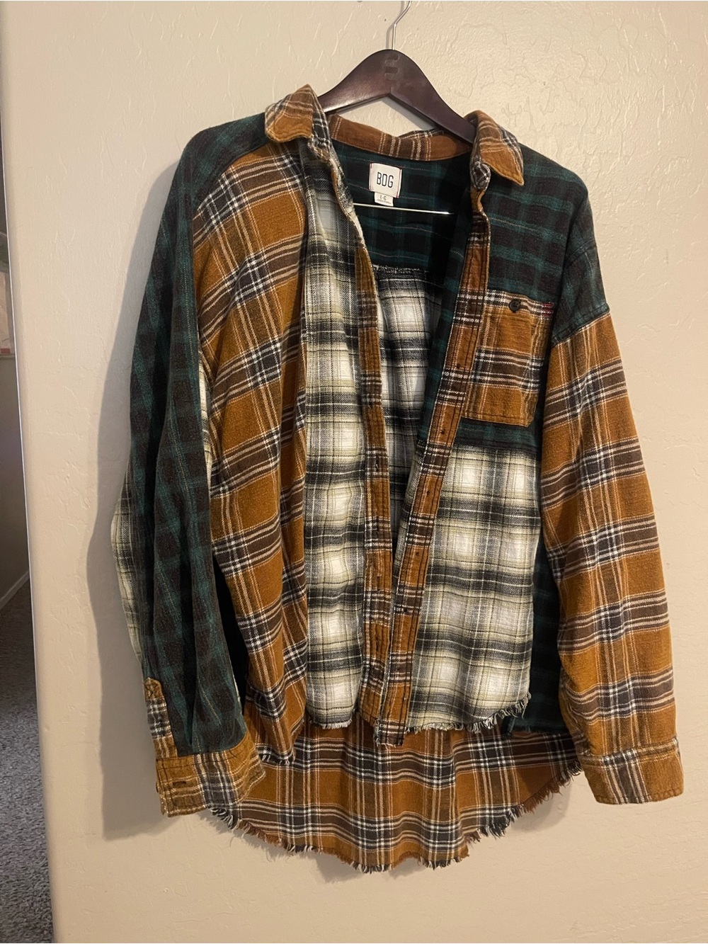 BDG Mixed Plaid Flannel Shirt Jacket - Rust Green Multi